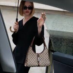 GUCCI Vintage Jackie Bardot Cloth & Leather Trimmed Bag